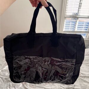 Black nylon zipper closure Tote Bag with Glossy Pocket, size 18x12 casual preppy